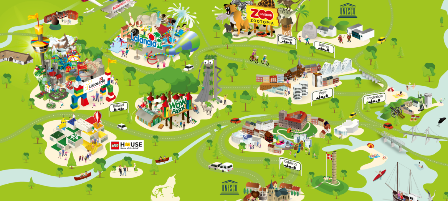 A cartoon map of LEGOLAND Billund Resort