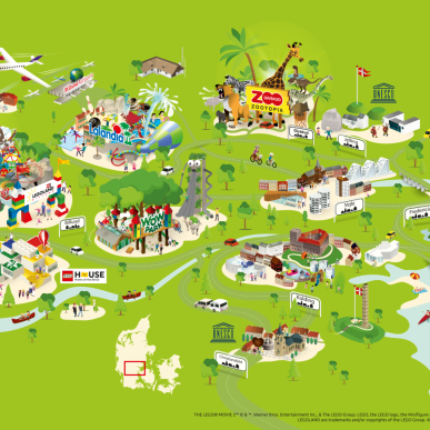 A cartoon map of LEGOLAND Billund Resort